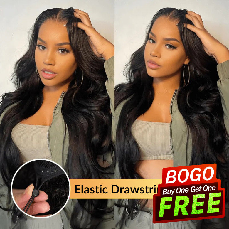 Buy 1 Get 1 Free,Code:BOGO | Klaiyi 13x4 Pre Everything Body Wave Glueless Frontal Wig With Elastic Drawstring Human Hair Wig Flash Sale