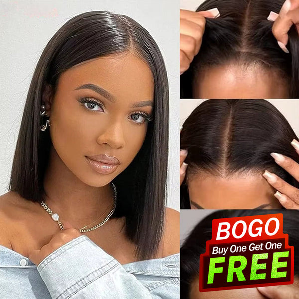 Buy 1 Get 1 Free,Code:BOGO | Klaiyi Put On and Go Glueless Bob Wig 13x4 Pre Everything/ 7×5 Bye Bye Knots Pre-Cut Lace Wig Beginner Friendly Flash Sale