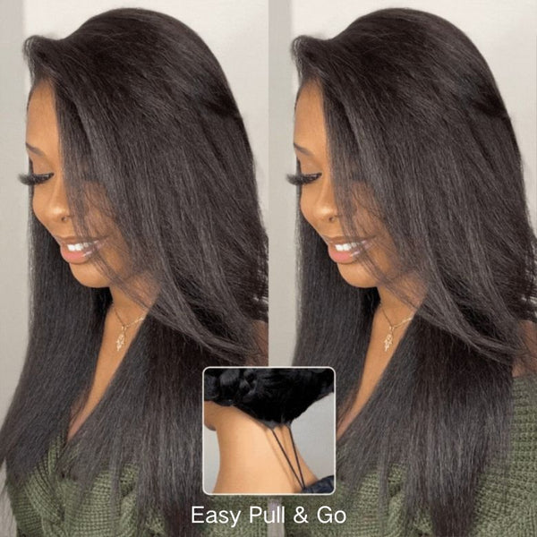 Klaiyi New EasiContour™ Yaki Straight V Part Wig Meets Real Scalp Ready To Wear Glueless Wig with  Invisi Drawstring