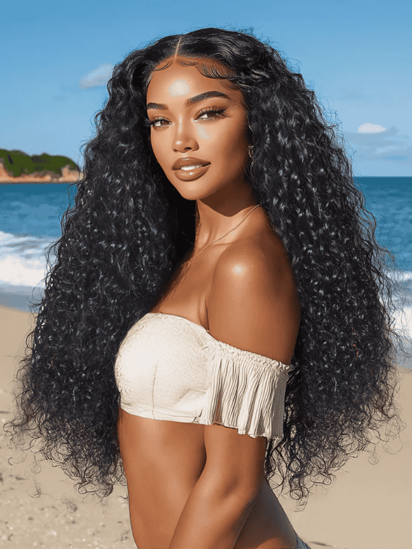 Klaiyi 7×5 and 13x4 Pre-Everything™ Lace Frontal Wig Water Wave & Curly  Mixed Human Hair Glueless Wig