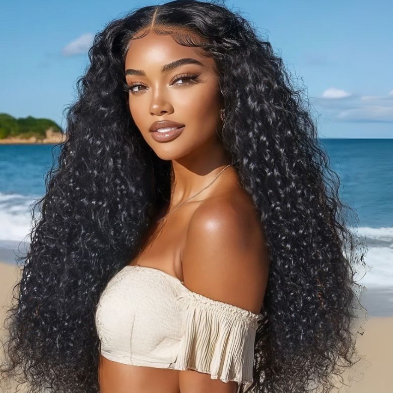 Klaiyi 7×5 and 13x4 Pre-Everything™ Lace Frontal Wig Water Wave & Curly  Mixed Human Hair Glueless Wig