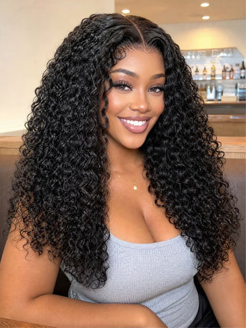 Klaiyi 13x4 Pre-Everything Glueless Lace Frontal Wig Soft Glam Curly Human Hair Wig with Drawstring