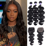 Klaiyi Remy Hair Brazilian Body Wave 3 Bundles with 4*4 Lace Closure On Sale Youth Series
