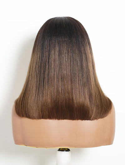 Flash Sale Klaiyi Ombre Chestnut Brown Yaki Straight Bob Wig 7x5 Lace No Slip Glueless Human Hair Wig