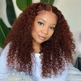Klaiyi Auburn Hair Color Water Wave Wear Go Pre-cut Lace Closure Reddish Brown Color Wigs Flash Sale