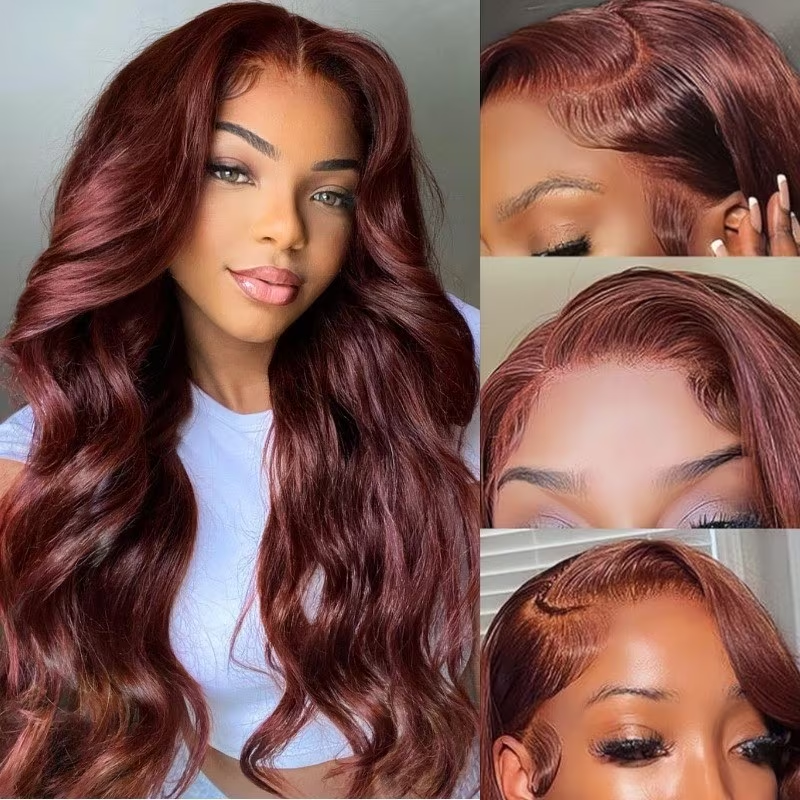 Klaiyi 60% OFF Brunette Auburn Copper 13x4 Lace Frontal Wig 180% Density Virgin Human Hair Reddish Brown Color Wig