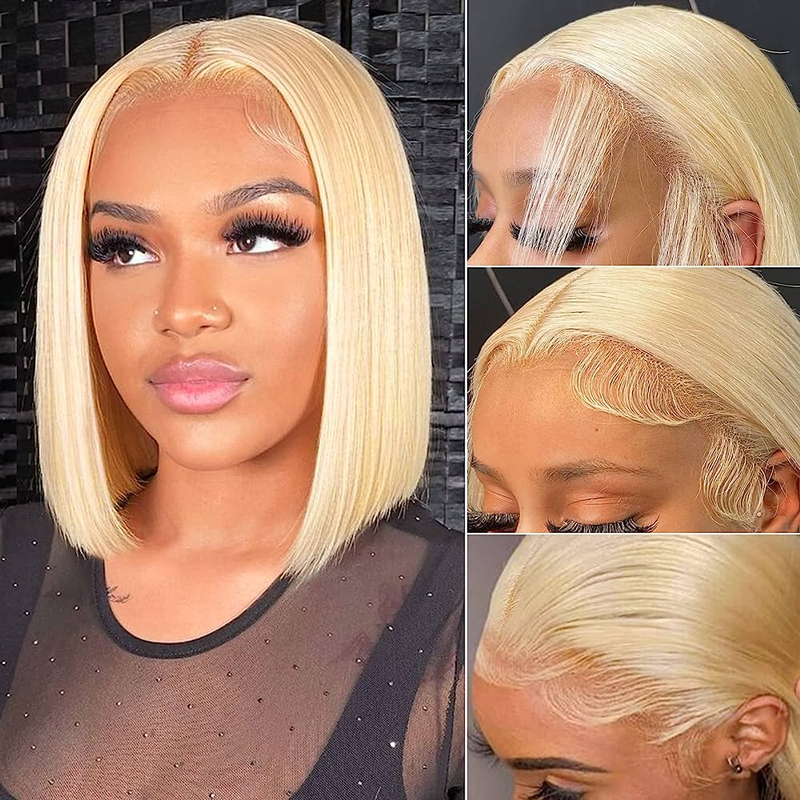 Klaiyi Honey Blonde 613 Short Bob Bone Straight Human Hair Lace Frontal Wig Flash Sale