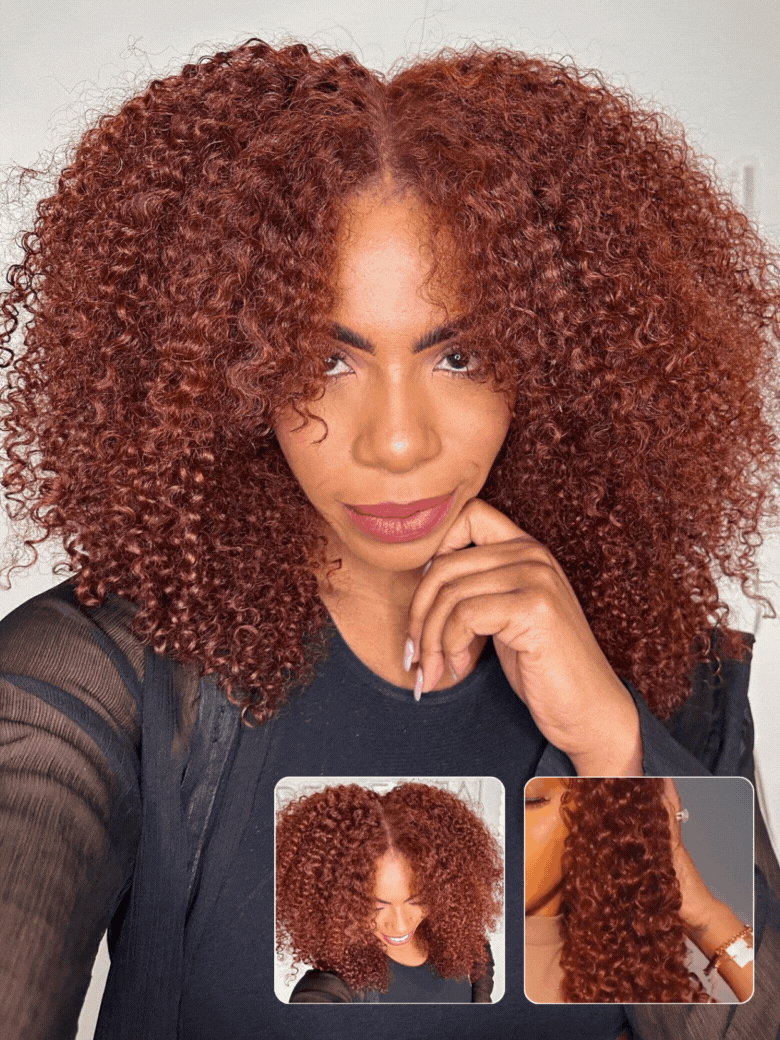 Extra 50% Off Code HALF50  | Klaiyi Jerry Curly Auburn Copper Color Put On and Go Glueless Lace Wig