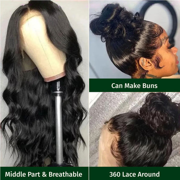 Klaiyi Hair 360 Body Wave Transparent Lace Frontal Wig Full Lace Wigs 180% Density Human Hair Wigs Flash Sale