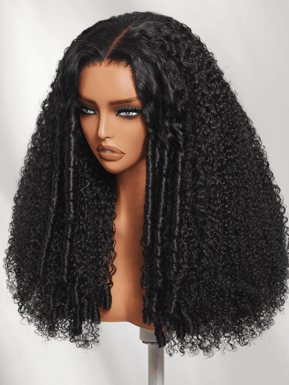 Perruque Klaiyi 7x5 Bye Bye Knots, cheveux bouclés avec pointes enroulées aux doigts, facile à poser et sans colle, en cheveux humains. 