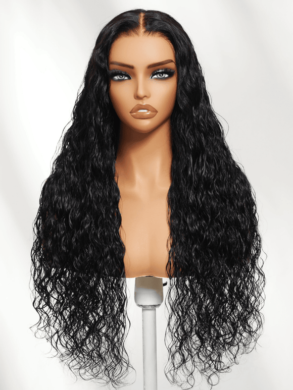 Klaiyi Wet&Wavy 2 in 1 Straight to Water Wave Dream Curls Wig 13x4 Put On And Go with Invisi Drawstring Human Hair