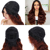 Buy 1 Get 1 Free,Code:BOGO |Klaiyi Beginner Friendly Brunette Auburn Brown V Part Body Wave Wig No Leave Out Super Natural