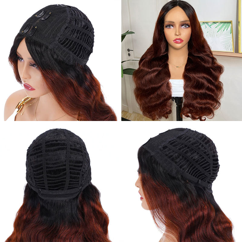 Buy 1 Get 1 Free,Code:BOGO |Klaiyi Beginner Friendly Brunette Auburn Brown V Part Body Wave Wig No Leave Out Super Natural