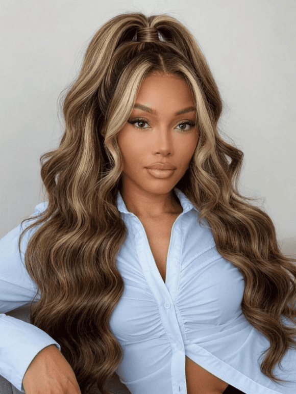 Klaiyi Honey Chestnut Blonde Face Framing Highlights 13×4 Loose Wave Pre Everything Wig Human Hair Wigs