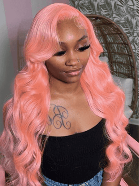 Klaiyi 180% Density 13x4 Lace Front Wig Rose Gold Pink Blush Pink 100% Human Hair Loose Wave Pre Plucked Flash Sale