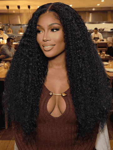 Klaiyi 7x5 No Slip Mixed Curls Wig Three-Curl Blended Texture Multi-Textured Put On and Go Glueless Wig