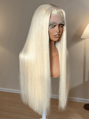 Klaiyi Transparent Full Lace Wigs 613 Blonde Straight Hair Glueless Lace Wigs Human Hair 180% Density