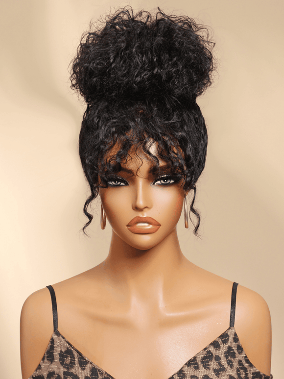 Perruque Klaiyi Yaki Straight Silk Press Bob avec frange sur le côté, 7x5, pré-décolorée, aspect naturel, sans colle, cheveux humains 