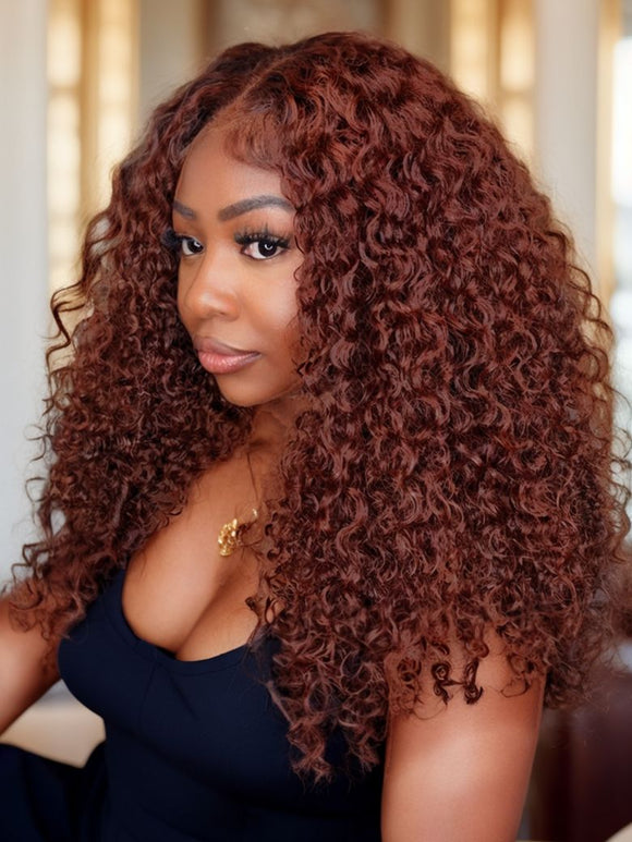 Extra 50% Off Code HALF50  | Klaiyi Jerry Curly Auburn Copper Color Put On and Go Glueless Lace Wig