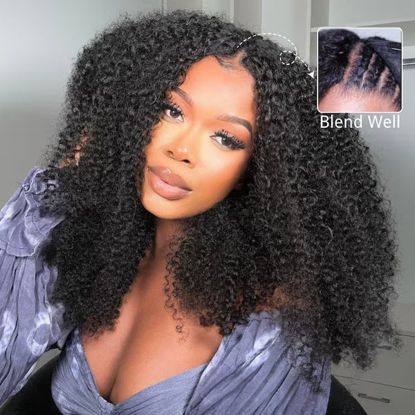 Klaiyi Kinky Curly V Part Wig Virgin Human Hair Real Scalp Great Protective Beginner Friendly Wig Flash Sale