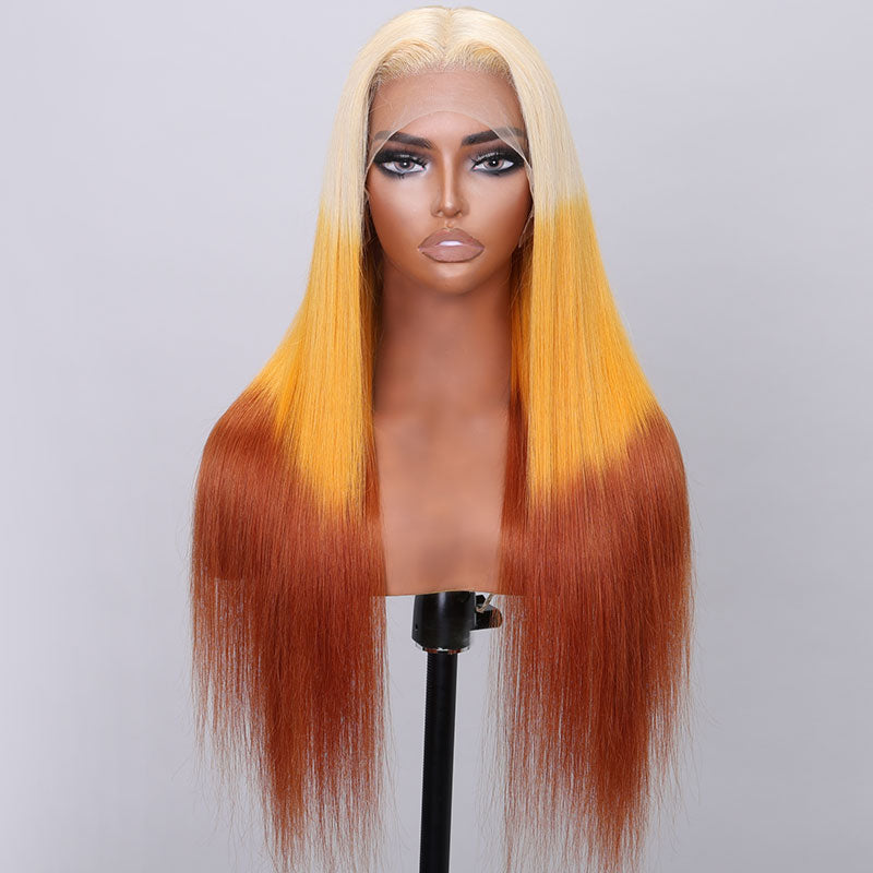 Klaiyi 3 Tone 613 Orange brown Ombre Color Multi color Reverse blonde orange and brown ombre Straight Wig