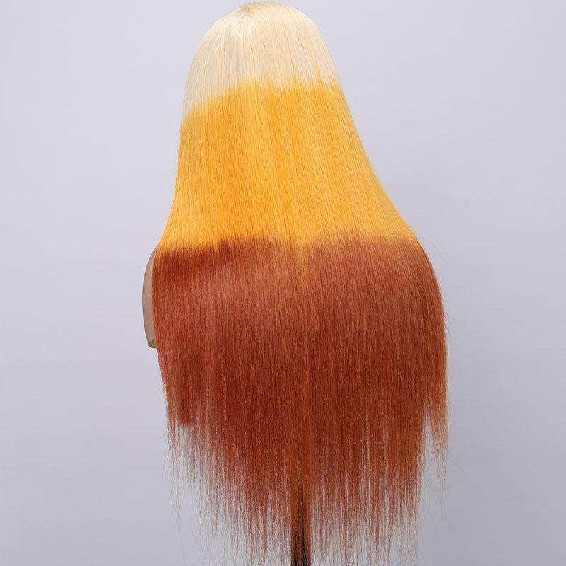 Klaiyi 3 Tone 613 Orange brown Ombre Color Multi color Reverse blonde orange and brown ombre Straight Wig