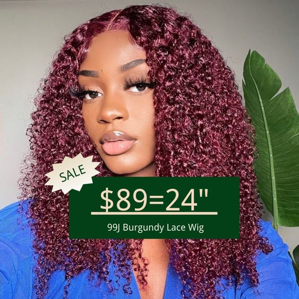 $89=24inch Wig|Klaiyi 99J Burgundy Lace Wig Jerry Curl Natural Density Wigs Flash Sale