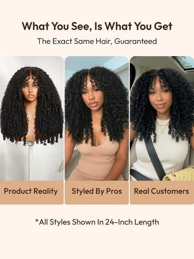 Klaiyi 7x5 Bye Bye Knots Curly Hair with Finger Coil Ends Put on and Go Glueless Human Hair Wig