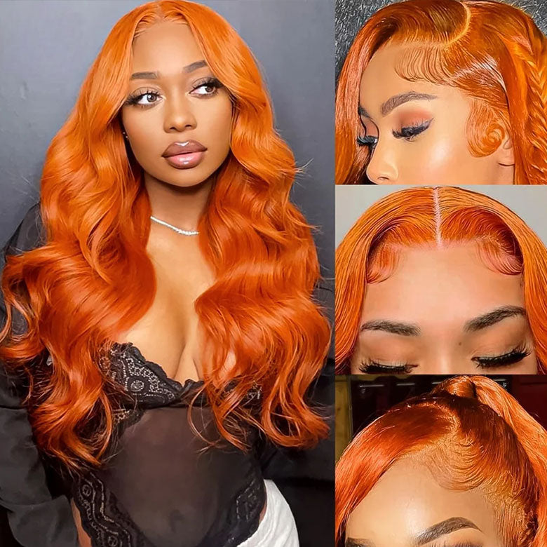 Klaiyi Ginger Orange Pre everything Body Wave Lace Front Wigs Cinnamon Hot Color Wigs