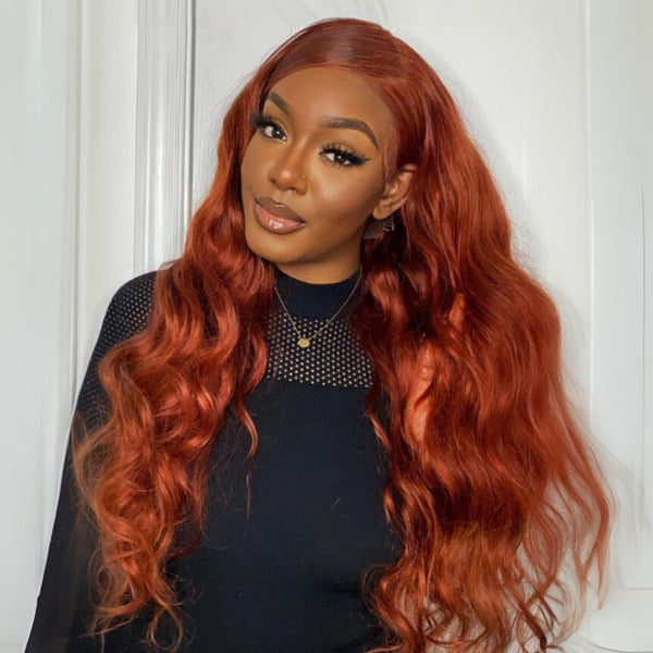 Klaiyi Early Fall Ginger Orange Pre everything Body Wave Lace Front Wigs Cinnamon Hot Color Wigs Flash Sale