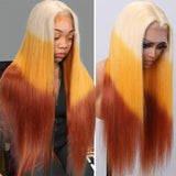 Klaiyi 3 Tone 613 Orange brown Ombre Color Multi color Reverse blonde orange and brown ombre Straight Wig