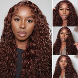 Klaiyi Auburn Hair Color Water Wave Wear Go Pre-cut Lace Closure Reddish Brown Color Wigs Flash Sale