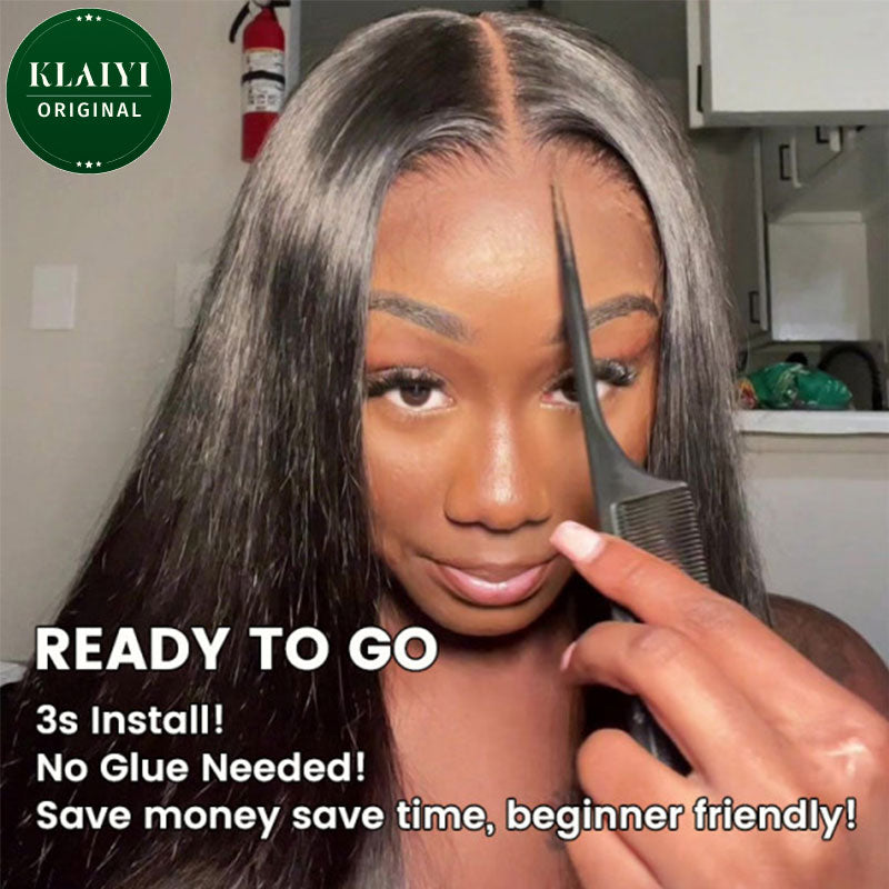 $100 OFF | Code: SAVE100  Klaiyi Straight Hair 13x4 Pre-Everything Glueless Lace Wig Pre-Cut Lace Frontal Super Secure Wig