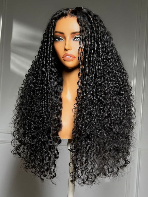 Klaiyi 7x5 No-Slip Glueless Multi-Texture Curly Wig with Defined Finger Coils Layered Spiral Curls Put On & Go with Invisi Drawstring