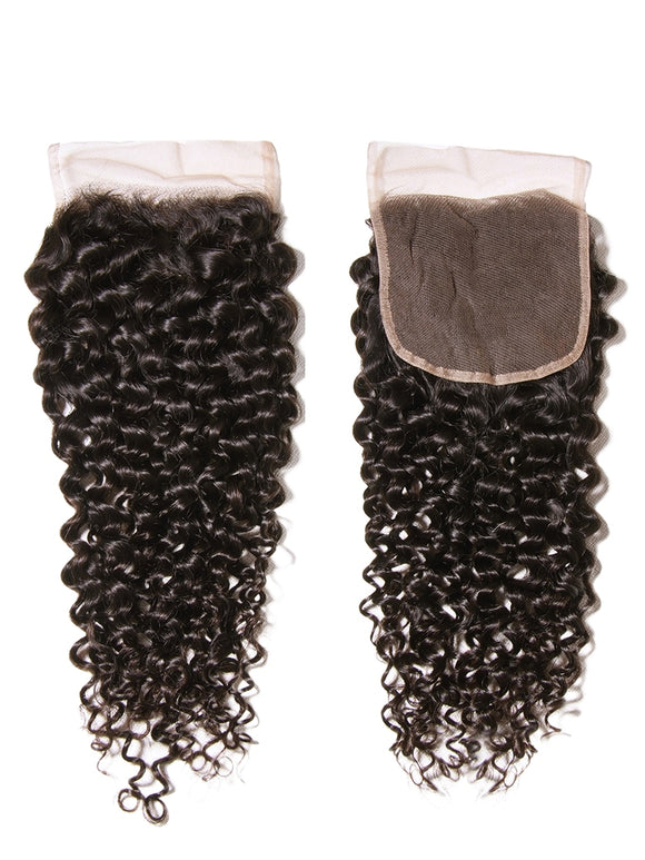 Klaiyi 3 Bundles Indian Jerry Curly Human Hair Bundles With 4*4 Lace Closure