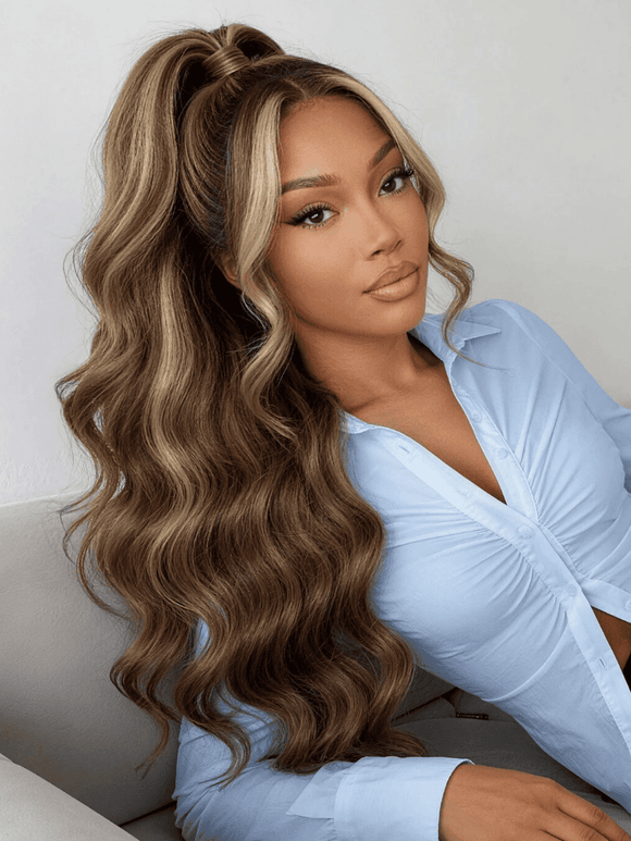 Klaiyi Honey Chestnut Blonde Face Framing Highlights 13×4 Loose Wave Pre Everything Wig Human Hair Wigs