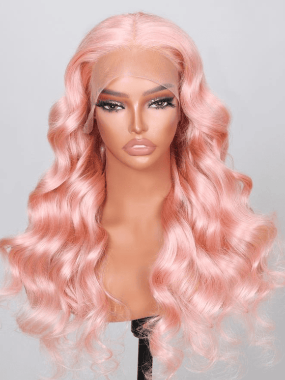 Klaiyi 180% Density 13x4 Lace Front Wig Rose Gold Pink Blush Pink 100% Human Hair Loose Wave Pre Plucked Flash Sale