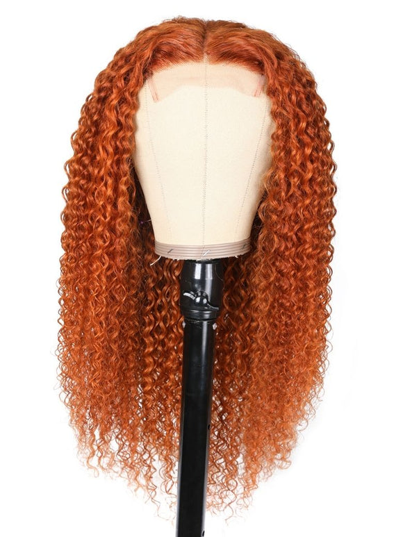 Offre spéciale TikTok LIVE | Perruque Klaiyi 180 % densité, raie en dentelle, 56 cm (22 pouces), couleur gingembre orange, bouclée, cheveux humains, vente flash