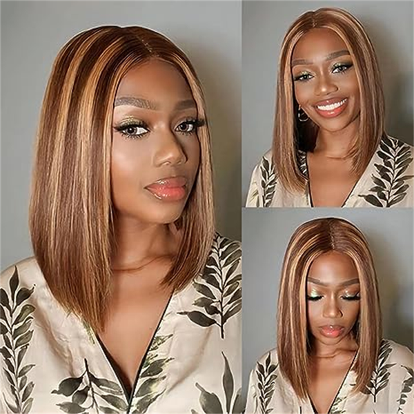 $200 OFF| Ship in 24hrs| 180% Density Pre Cut Lace Wig Ombre Highlight Piano Brown Short Bob Wear Go Wig Flash Sale
