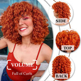 Klaiyi Ginger Orange Color Afro Short Curly Wig with Bangs Fullness Bouncy Rose Curls Replacement Wig Flash Sale
