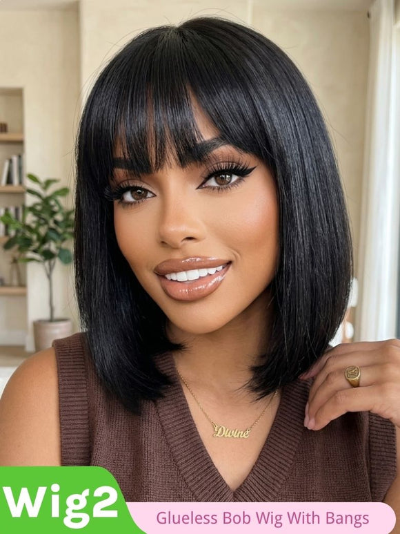 $139 Get 3 Wigs | Klaiyi Lace Part Orange Color Jerry Curly+ Glueless Bob Wig With Bangs + Short Pixie Cut Lace Front Bob Wigs Flash Sale