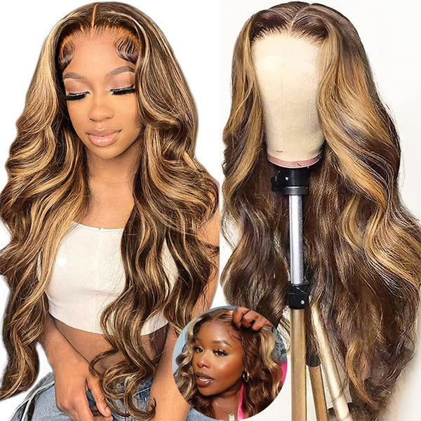 $50 OFF Full $51 | Code: SAVE50  Klaiyi Pre-Cut Glueless Wig Put On and Go Highlight Blonde Body Wave Wig