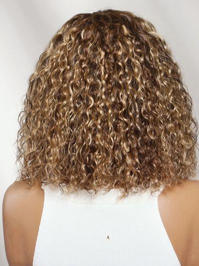 Perruque Klaiyi 13x4 Blond Miel Mèches Ondulées, sans colle, facile à poser et à coiffer, avec cordon de serrage invisible 