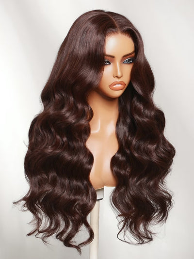 Klaiyi Rich Chocolate Auburn Brown Body Wave Wig 7x5 No-Slip Glueless Lace Human Hair Wig with Invisi Drawstring
