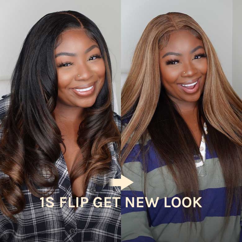 Wig Fast Two Klaiyi Yaki Straight Double Wear Wig 2 in 1 wig Flip and go glueless ...