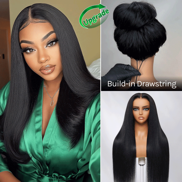 Extra 50% Off Code HALF50 | Klaiyi Yaki Straight Put On and Go Glueless Lace Wigs 7x5 Bye Bye Knots Pre-cut Human Hair Lace Wig