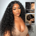 Flash Sale Klaiyi 7x5 Bye Bye Knots Pre-cut Lace Put On and Go Glueless Wig Water Wave Human Hair Wigs