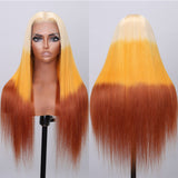 Klaiyi 3 Tone 613 Orange brown Ombre Color Multi color Reverse blonde orange and brown ombre Straight Wig