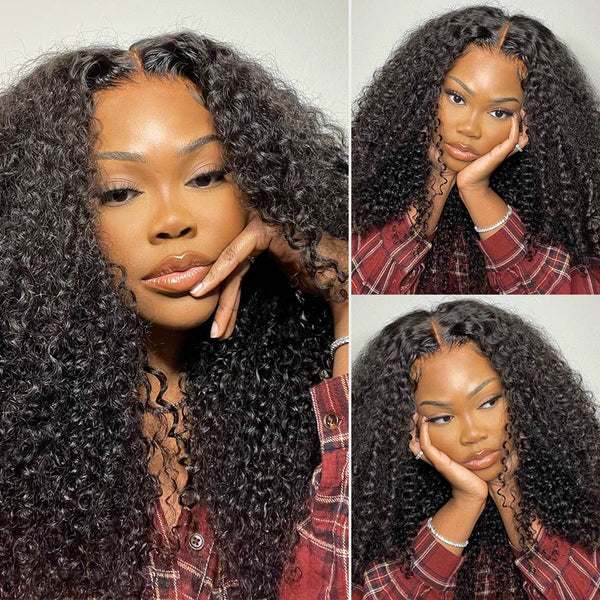 Klaiyi  Wear And Go 7x5 Bye Bye Knots Pre-cut Glueless Lace Wig Natural Color Kinky Curly Human Hair
