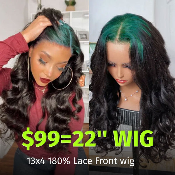 Flash Sale 180% Green Colored Roots 13*4 Lace Front Wig Loose Wave Long Inch